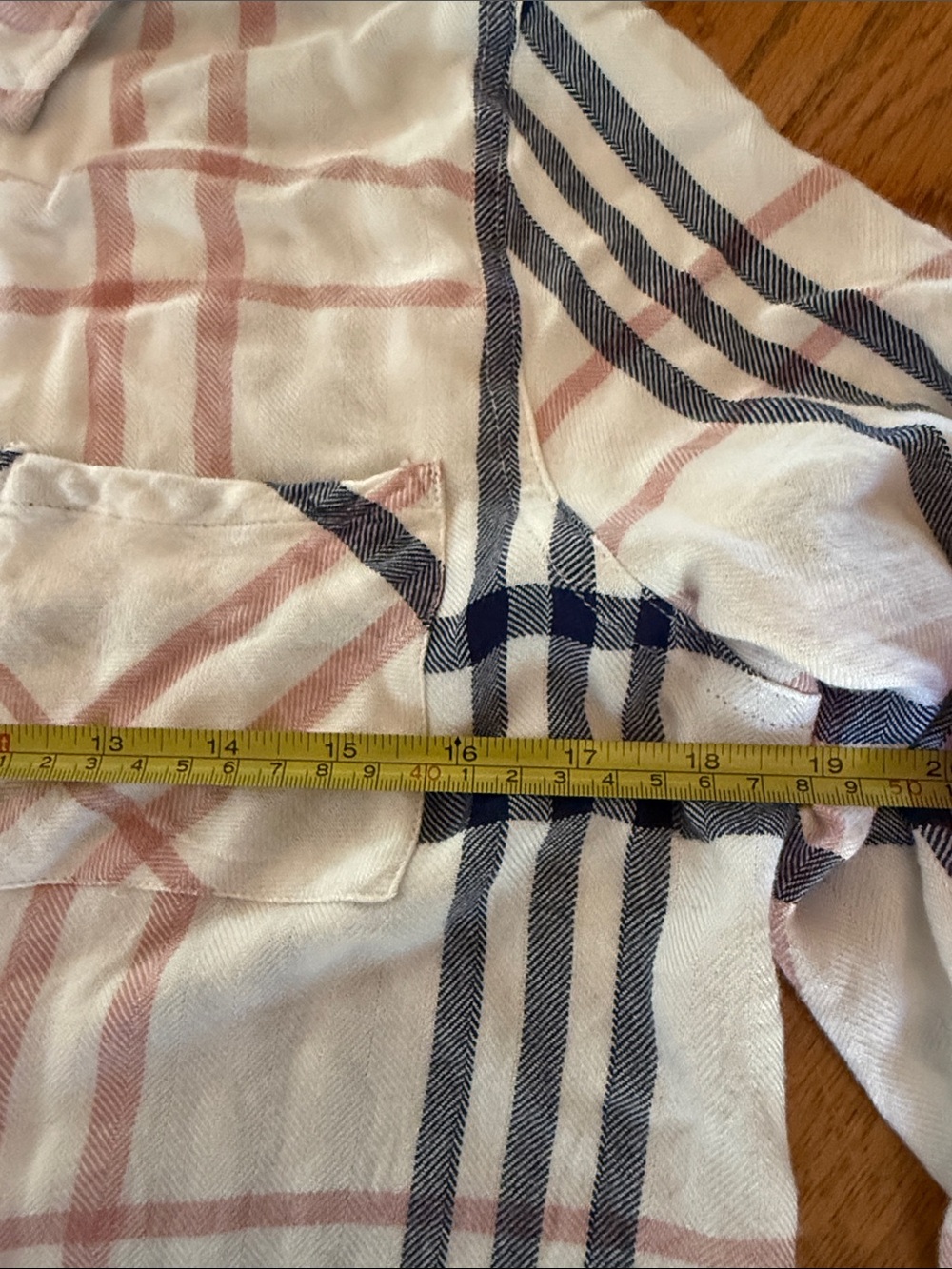 Plaid Button-Front Woman’s Shirt -  White & Pink & Navy Stripe. - Picture 7 of 9